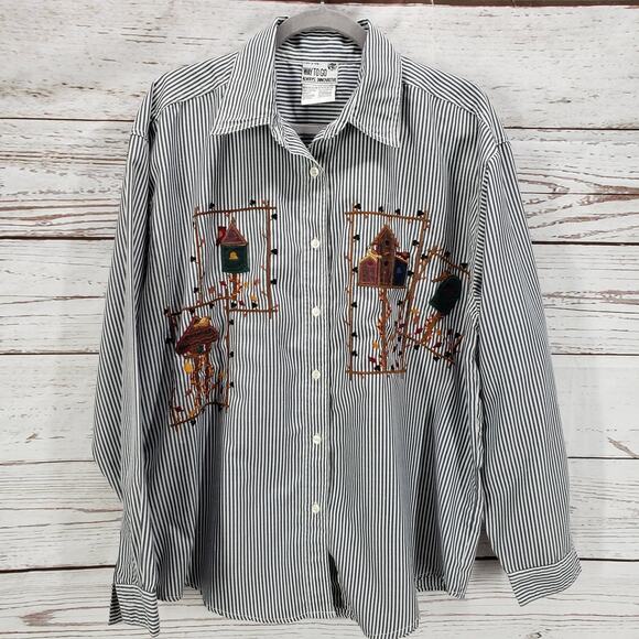That's The Way To Go Women's Striped Embroidered Button Front Top XL - Picture 1 of 12